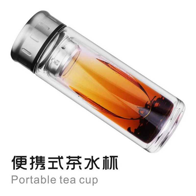 茶艺师双层隔耐热玻璃泡茶透明随身车载圆形过滤茶仓办公室绿茶杯图片