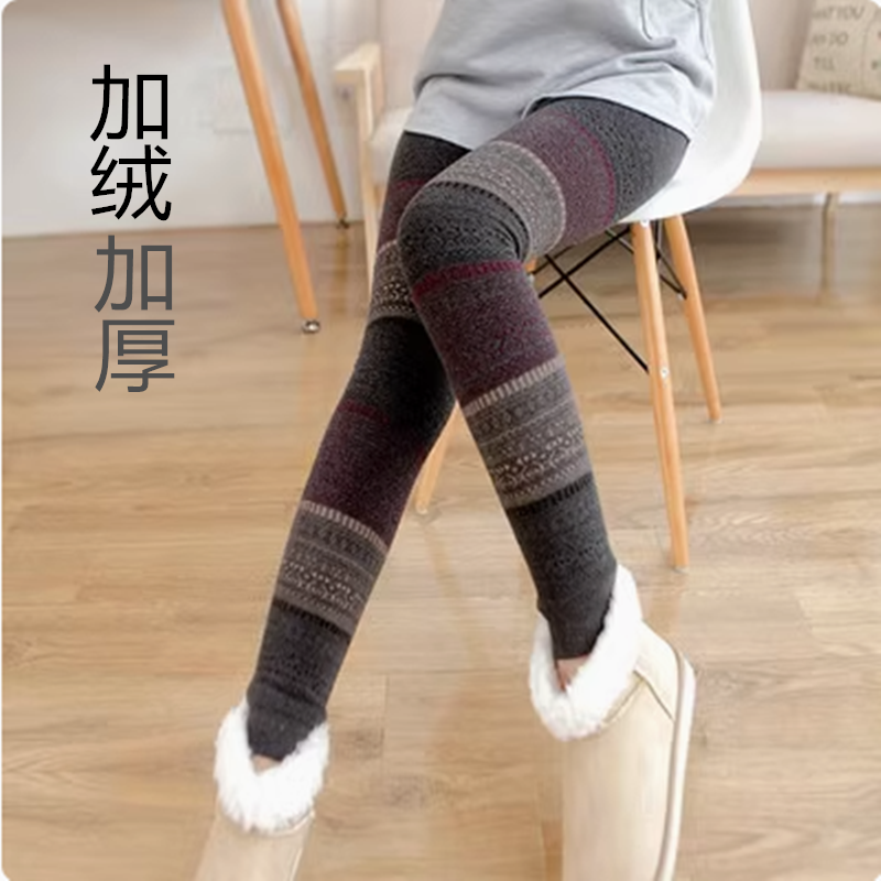 棉踩脚裤纯棉女双层加绒加厚