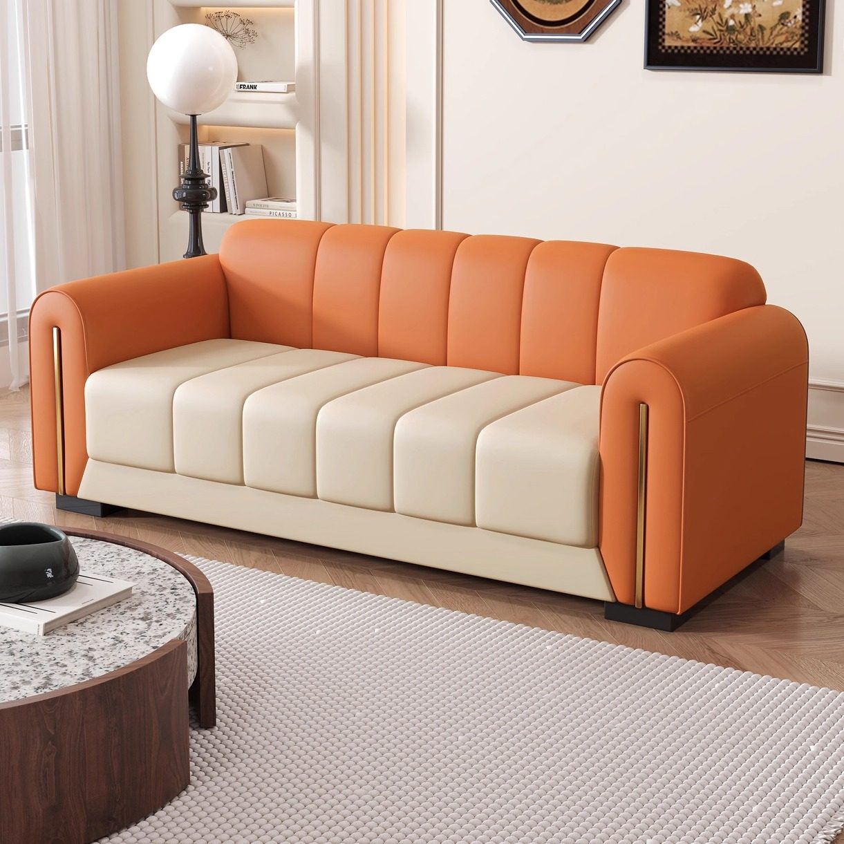 2025新款小沙发轻奢小户型客厅酒店民宿直排双人三人位皮沙发窄版