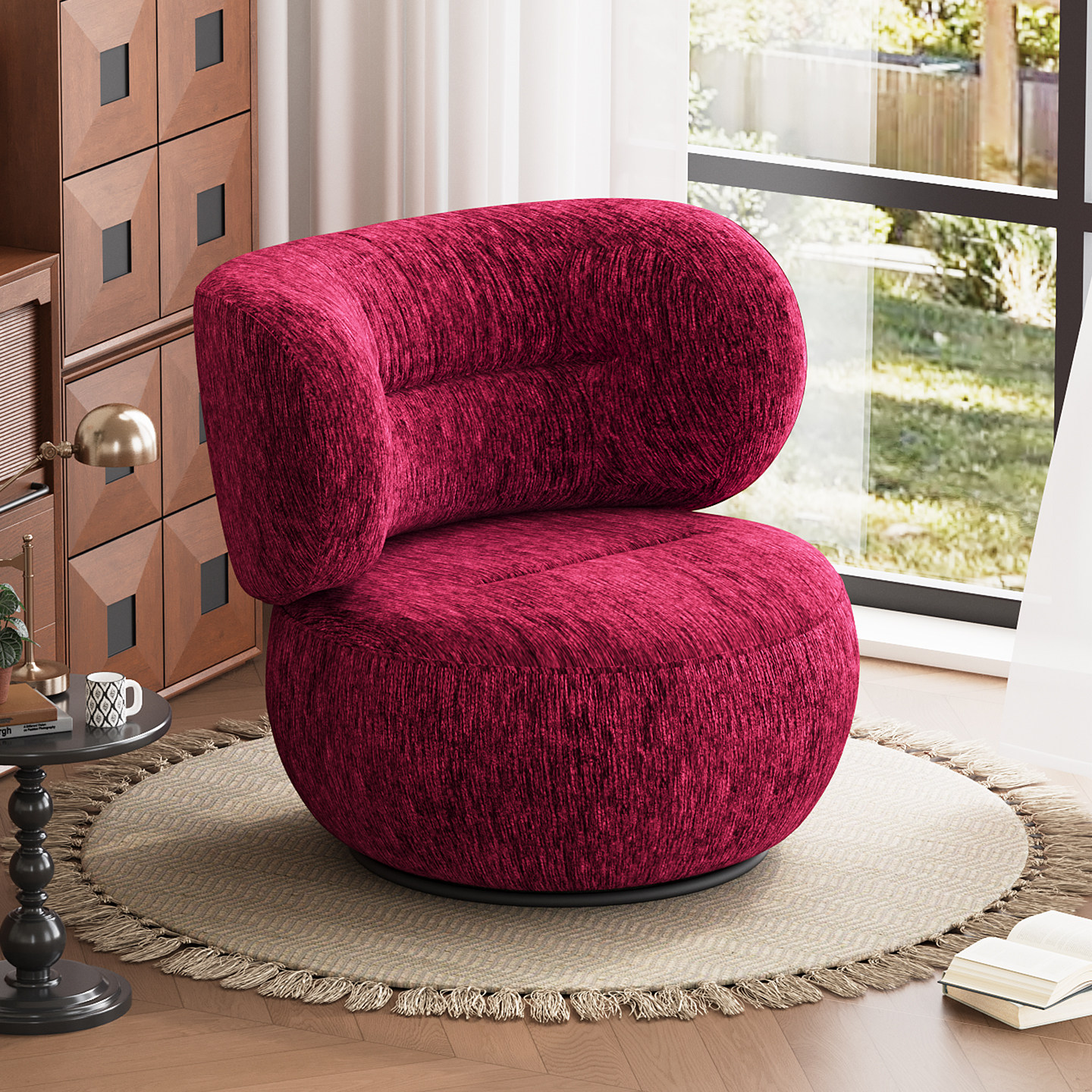 设计师款单人沙发椅可旋转雪尼尔高级感客厅阳台休闲椅网红莓莓椅