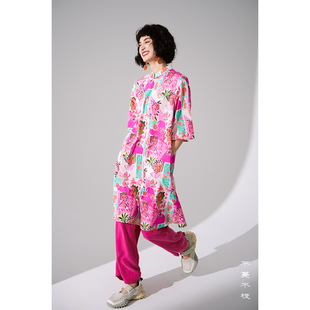 不蔓不枝【油画少女】纯棉中式印花连衣裙改良旗袍盘扣宽松文艺夏