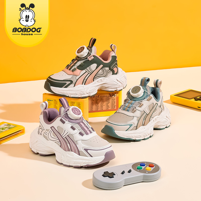 巴布豆家族童鞋 2025秋季时尚舒适软弹科技纽扣运动老爹鞋