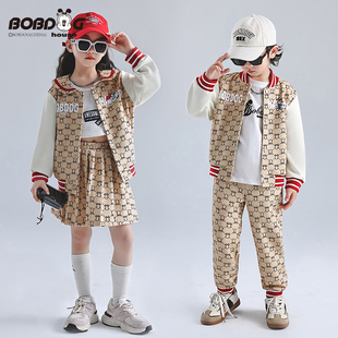巴布豆儿童兄妹套装2024新款运动服男童女童春游露营野炊休闲套装