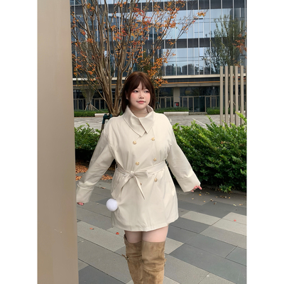 dese嘚瑟软糖大码气质羽绒服外套冬季新款富家千金系带收腰风衣