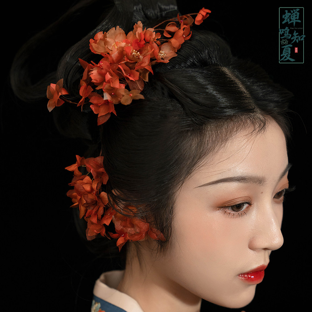 【蝉鸣知夏】荼蘼 真丝烫花簪子发夹汉服头饰绢纱簪花原创设计