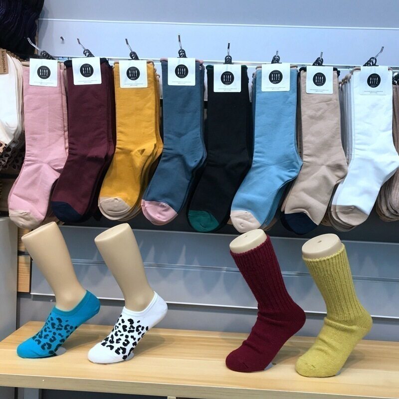 韩国进口中筒卷边长筒棉袜拼色