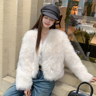 2025冬新款环保狐狸毛仿皮草外套女短款小个子气质名媛长毛毛大衣