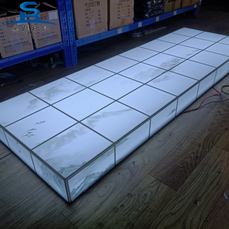 山水画灯箱吸顶灯亚克力围边通体发光字定做uv印刷画面三面透光字