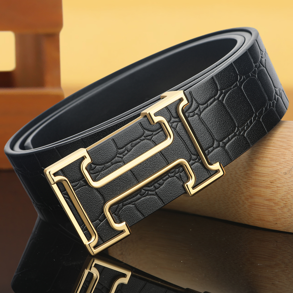 新款 男士皮带真皮纯牛皮镂空H字母平滑扣时尚商务百搭加长裤腰带