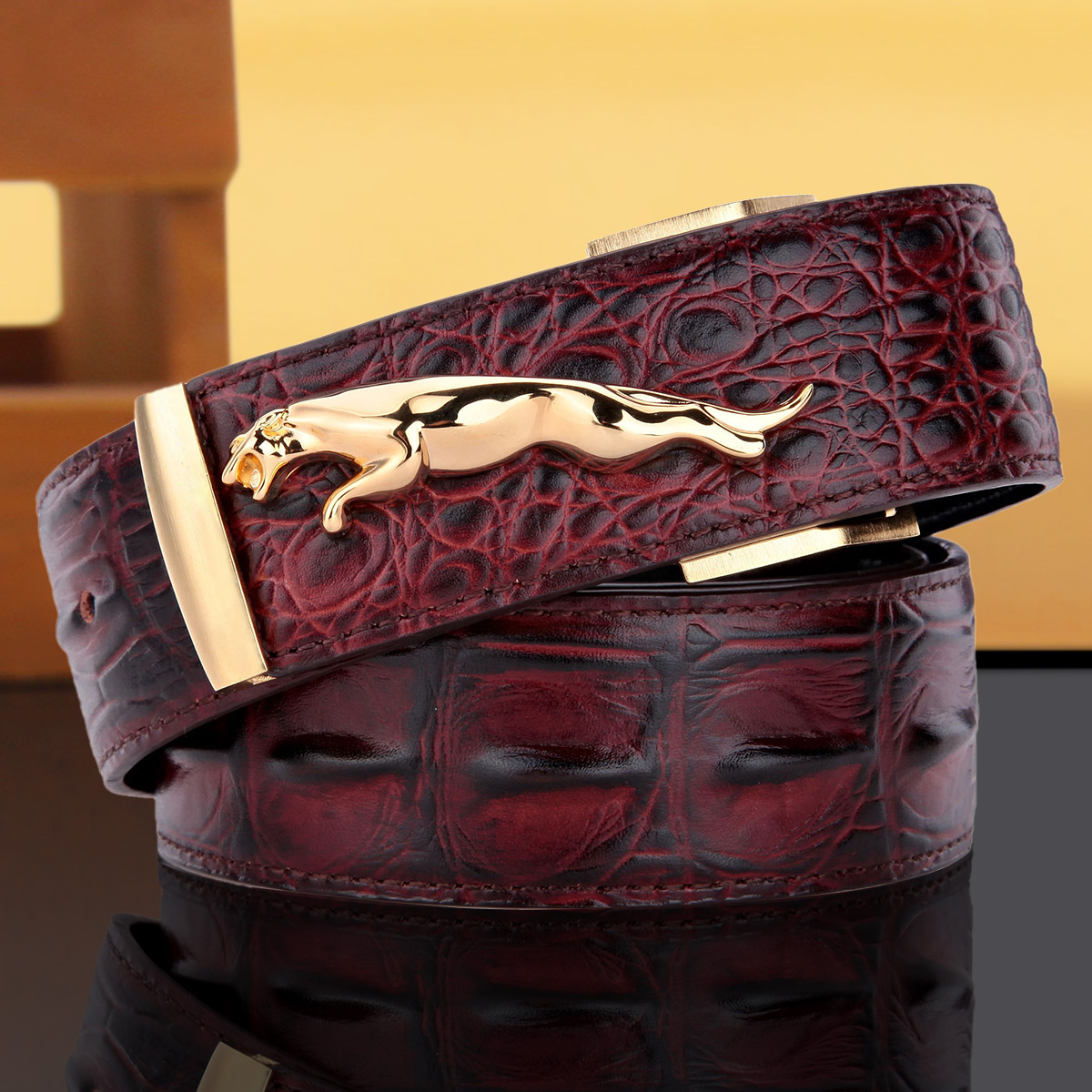 真皮男士皮带鳄鱼纹豹形内穿