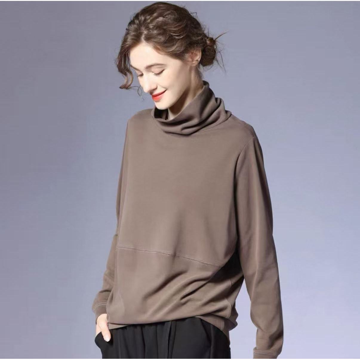 膨体绒宽松高领打底衫保暖加厚加绒秋冬外穿加肥加大码女装C06C55