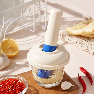 丽贝卡玻璃捣蒜器+研磨碟手动打蒜泥蒜末粉碎罐家用辅食碗蒜臼子