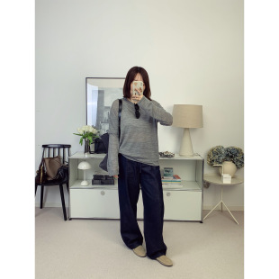 鸬鹚 CS松紧腰系带轻薄牛仔阔腿宽松牛仔休闲裤 26春夏新款