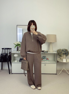 FS重磅拉绒加厚蚕丝羊毛面料半拉链卫衣+松紧腰及地休闲裤 25秋冬