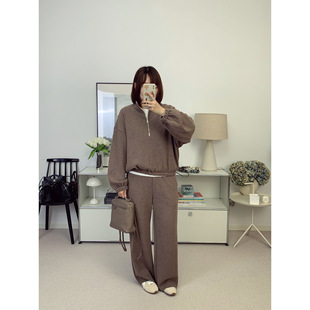 FS重磅拉绒加厚蚕丝羊毛面料半拉链卫衣 25秋冬 松紧腰及地休闲裤