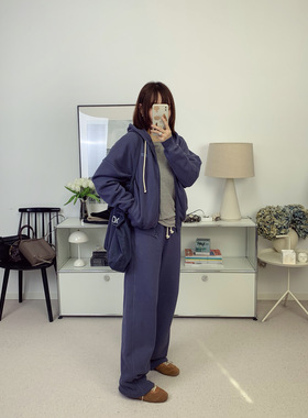 老朋友AMV复古方块字母超软糯拉链连帽卫衣+松紧腰敞口卫裤休闲裤