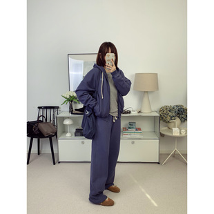 老朋友AMV复古方块字母超软糯拉链连帽卫衣+松紧腰敞口卫裤休闲裤