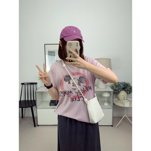暑假刚需 鸬鹚 重工做旧水洗圆圈米奇薄款 圆领T恤女25春夏新款