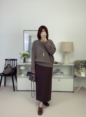 YP摩卡棕羊毛面料腰部抽绳中长款半裙 25秋冬新款【鸬鹚】