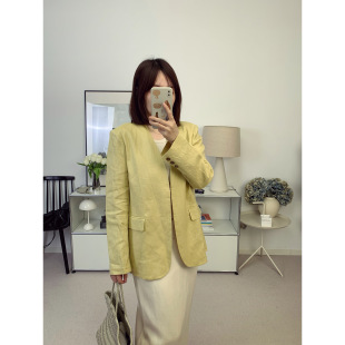 鸬鹚 松弛感天然亚麻面料薄款 26春夏新款 外套 宽松无领西装