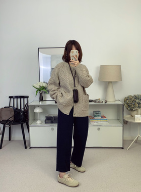 颗粒感软糯藏蓝色羊毛混纺松紧腰锥形裤25秋冬新款【鸬鹚】