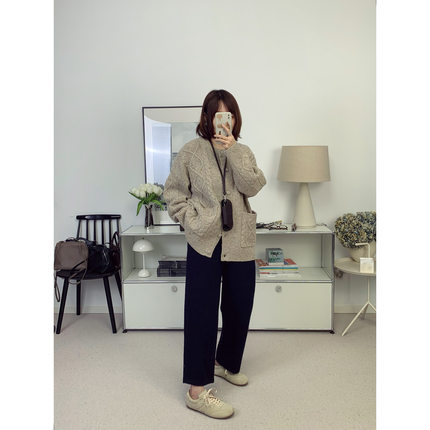 颗粒感软糯藏蓝色羊毛混纺松紧腰锥形裤25秋冬新款【鸬鹚】