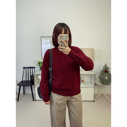 优雅国风勃艮第酒红羊毛圆领针织毛衣 26春夏新款【鸬鹚】
