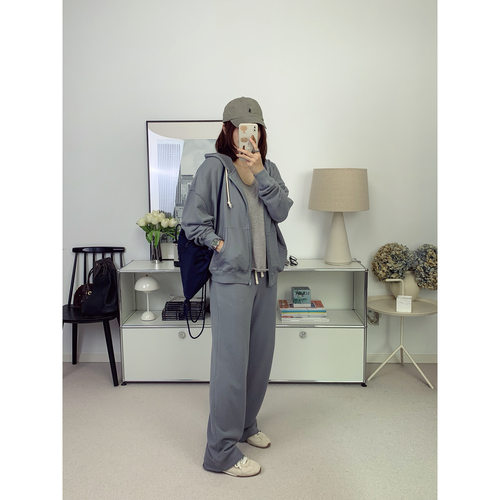 松弛AMV线圈棉水洗做旧感连帽拉链卫衣+抽绳卫裤26秋季新款鸬鹚