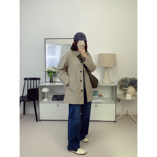 韩系匹马棉盐缩面料单排扣翻领轻薄短风衣外套 26春夏新款鸬鹚