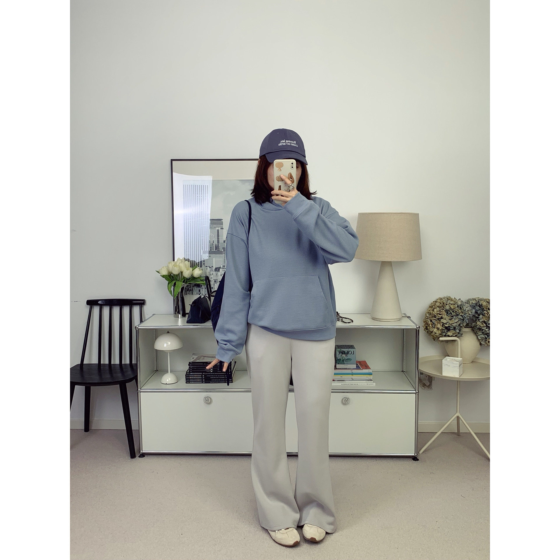 美式华夫格轻薄款袋鼠兜连帽卫衣套头帽衫26秋季新款【鸬鹚】
