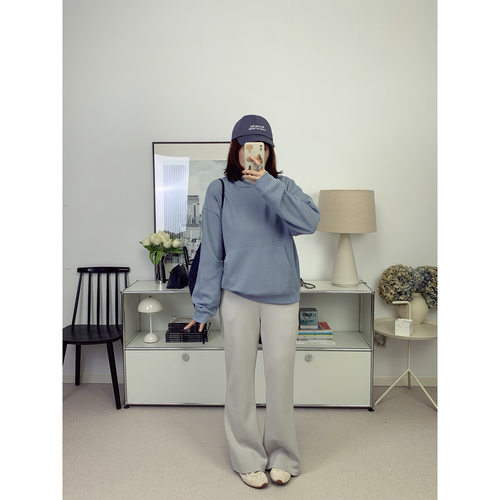 美式华夫格轻薄款袋鼠兜连帽卫衣套头帽衫26秋季新款【鸬鹚】