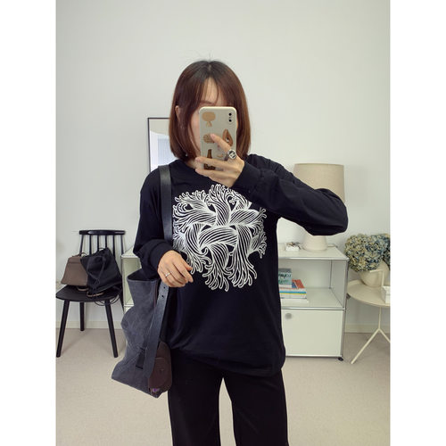 东京小众Nem*eth麻绳绳结印花宽松长袖T恤25秋冬新款【鸬鹚】