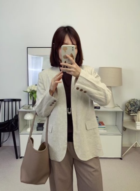 松弛感天然亚麻面料薄款宽松无领西装外套 26春夏新款【鸬鹚】