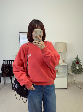 AMV新年莓果红！复古方块字母圆领宽松卫衣+松紧腰休闲卫裤26春夏