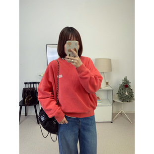 AMV新年莓果红！复古方块字母圆领宽松卫衣+松紧腰休闲卫裤26春夏