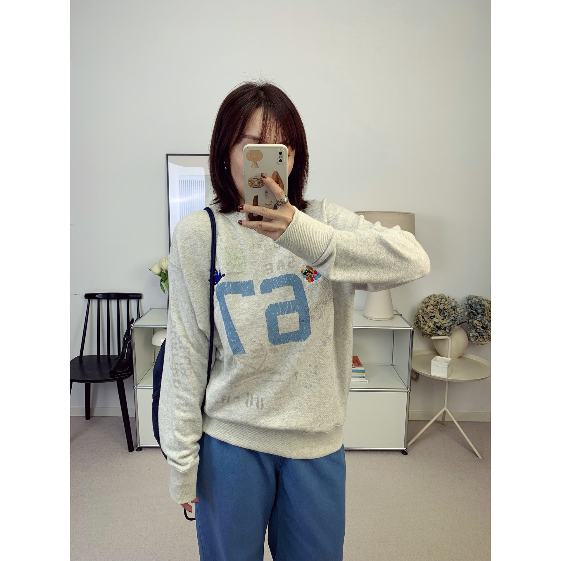 拉夫复古风涂鸦刺绣双面穿做旧印花卫衣女上衣26秋季新款【鸬鹚】