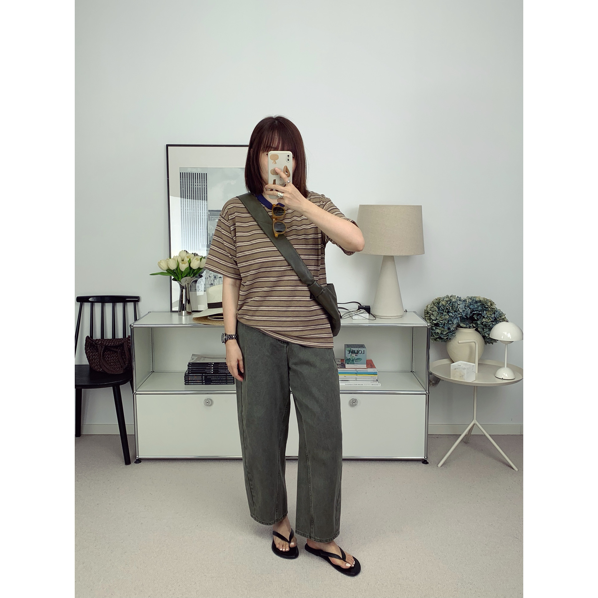 日系45*R立体撞色条纹宽松圆领T恤女 25春夏新款【鸬鹚】