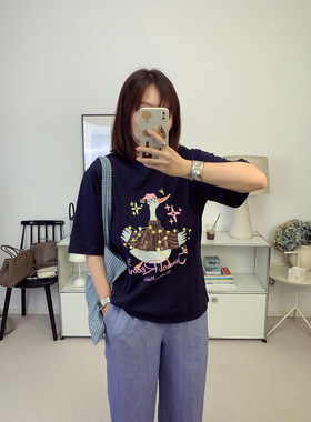 童趣歌唱小鸭！ JR肤感麻里棉童趣印花宽松轻薄短袖T恤26夏新款