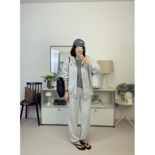 AMV20周年彩色圆标浅灰色廓型薄绒拉链连帽卫衣 26春夏 收口卫裤