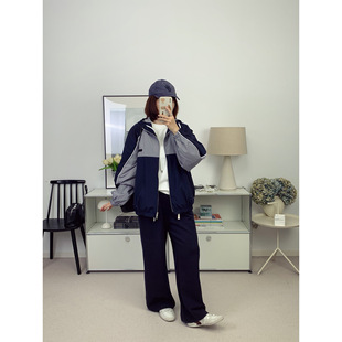 撞色设计宽松拉链尼龙外套风衣夹克25秋冬新款 7折 miu风格