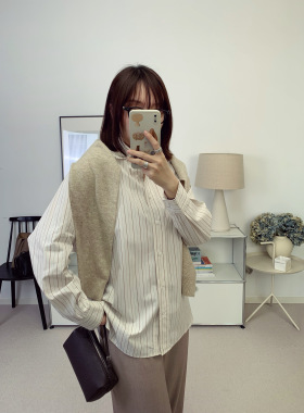 Jennie 同款The Row复古进口棉米色色织条纹衬衫26春夏新款鸬鹚