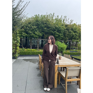 25秋冬 针织裤 复古松弛叠穿风美利奴羊毛超软深V针织开衫 直筒裤