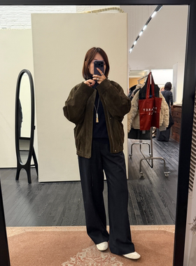 自线鸬鹚东京私服therow羊毛混纺藏蓝色西裤直筒裤25秋冬新款鸬鹚