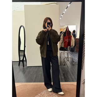 鸬鹚 25秋冬新款 自线鸬鹚东京私服therow羊毛混纺藏蓝色西裤 直筒裤