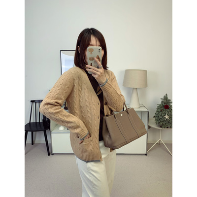 拉夫卡其色绞花编结开身针织衫羊绒衫毛衣 26春夏新款【鸬鹚】