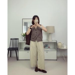 Studio*Nicho全棉水洗肌理感香蕉弧形阔腿裤24秋冬新款【鸬鹚】