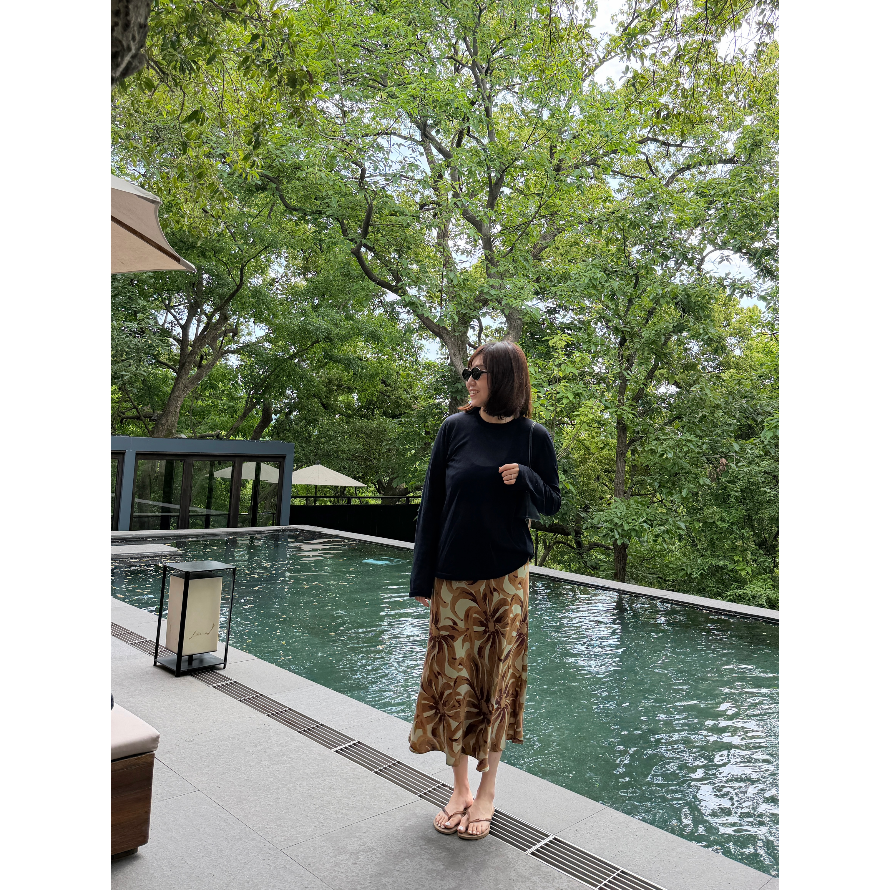 杭州茶韵植物印花重磅真丝缎斜裁抽绳半裙 26夏季新款【鸬鹚】