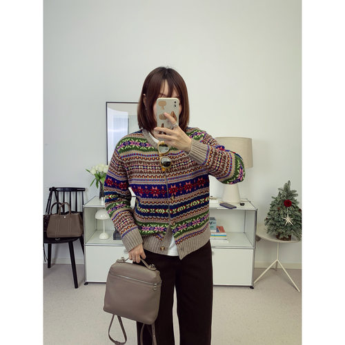 RL复古重工费尔岛撞色提花绵羊毛针织开衫25秋冬新款【鸬鹚】