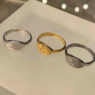 西太后Vivienne土星椭圆戒指小众高级感极简金属指环刻印印章简约