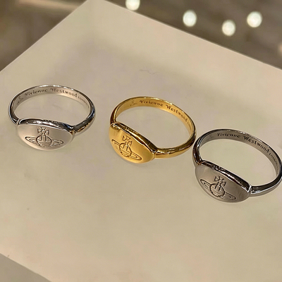 西太后Vivienne土星椭圆戒指小众高级感极简金属指环刻印印章简约